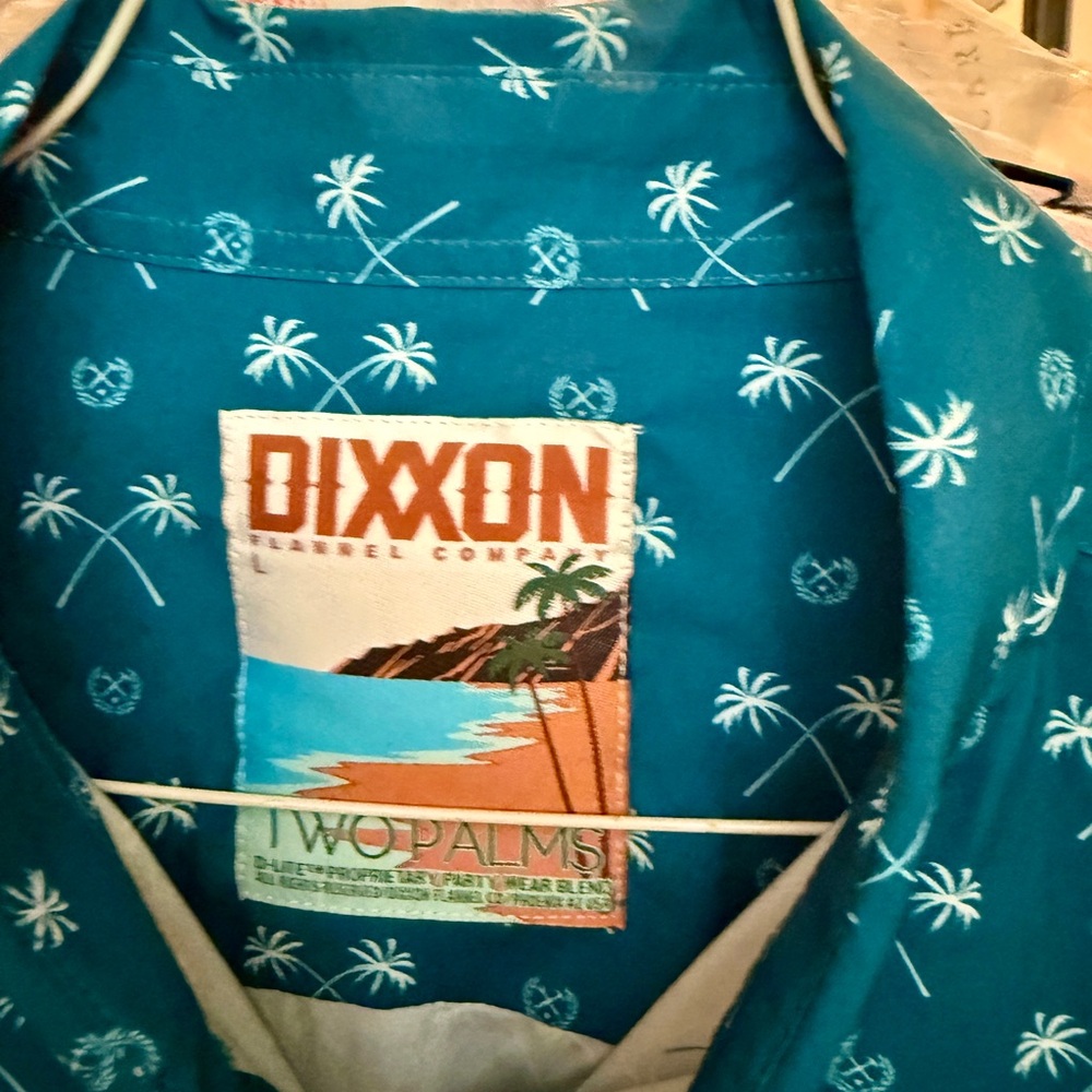 DIXXON Two Palms Party Blue Shirt with White Palm Design